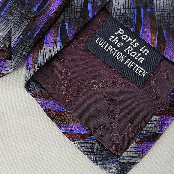JEROME J. GARCIA VINTAGE MEN'S TIE 1996 COLLECTION BLACK/PURPLE/WHITE PATTERN - Picture 4 of 7